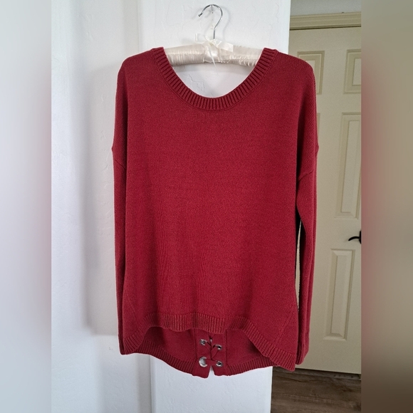 Express Women's Red Crew Neck Sweater Back Lace Up Medium - Picture 7 of 8